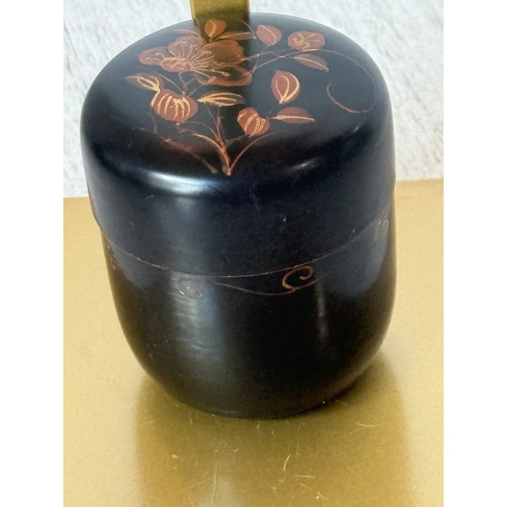Japanese Black Lacquer Natsume Tea Caddy Matcha Powder Tea Ceremony Canister VTG